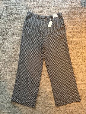 Abercrombie & Fitch Black and White Gingham Wide-Leg Trousers